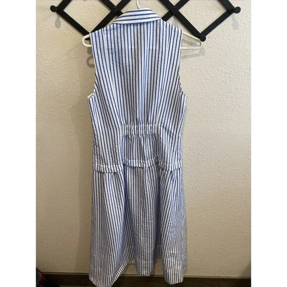 Me+Em Italian Seersucker Stripe Maxi Shirt Dress Italian Cotton Blend Size 6 - Picture 7 of 9